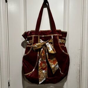 Anthropologie Rust Tote with Floral Bow